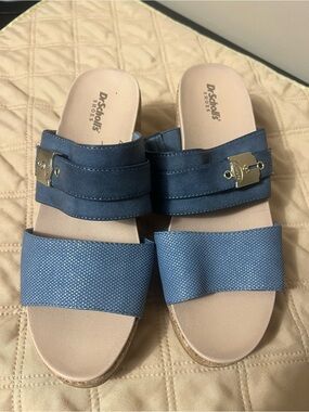 Dr. Scholl's Blue Cali Vibe Double-Strap Slide Wedges